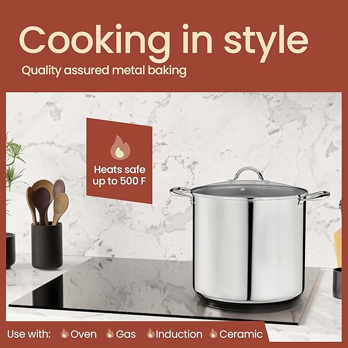 Stainless Steel Stockpot with Tempered Glass Lid 24 Quart, Durable 18/0 - Image 3