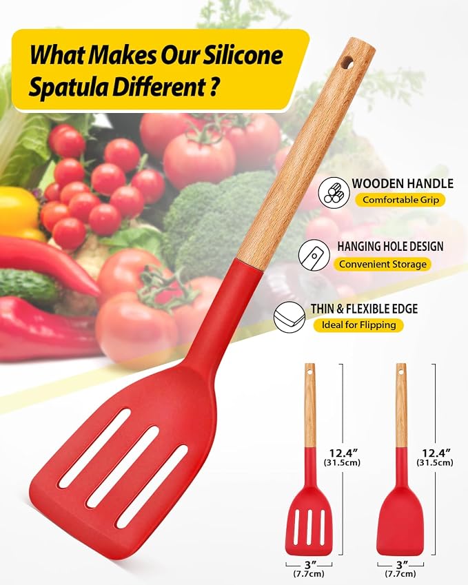 Pack of 2 Silicone Cooking Spatula, Heat Resistant Solid Turner, Non Stick - Image 2