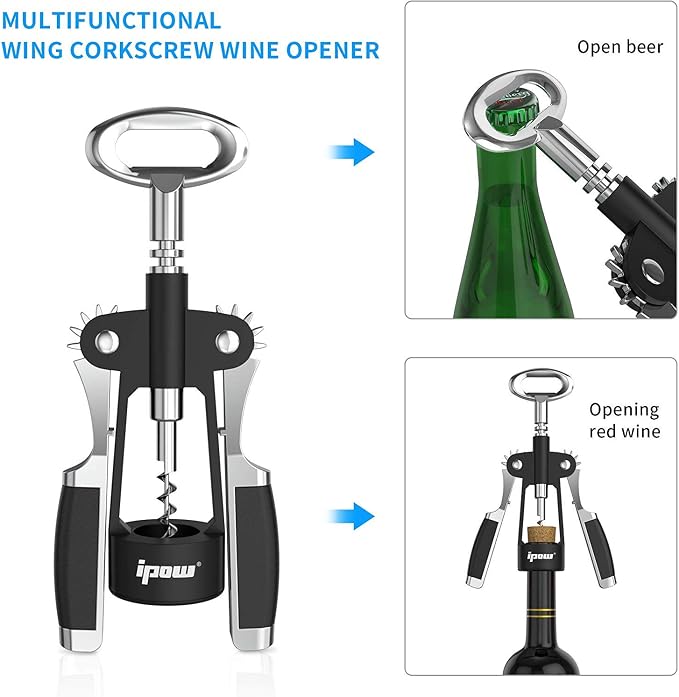IPOW Wine Opener, Zinc Alloy Wine Bottle Opener, Wing Corkscrew Heavy Duty - Image 3