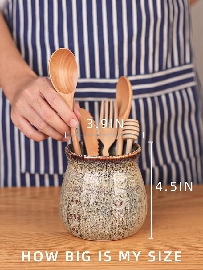 Ceramic Utensil Holder, Small Utensil Crock Ideal - Image 2