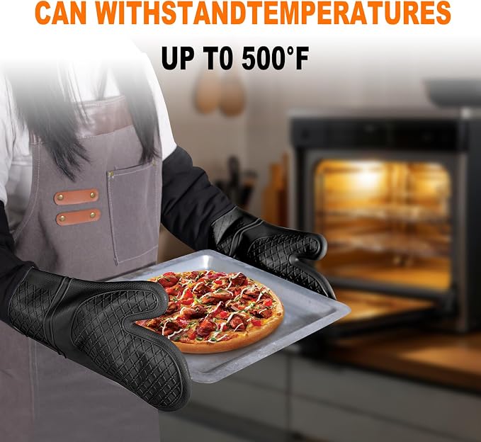 Extra Long Silicone Oven Mitts, Heat Resistant Oven Gloves - Image 7