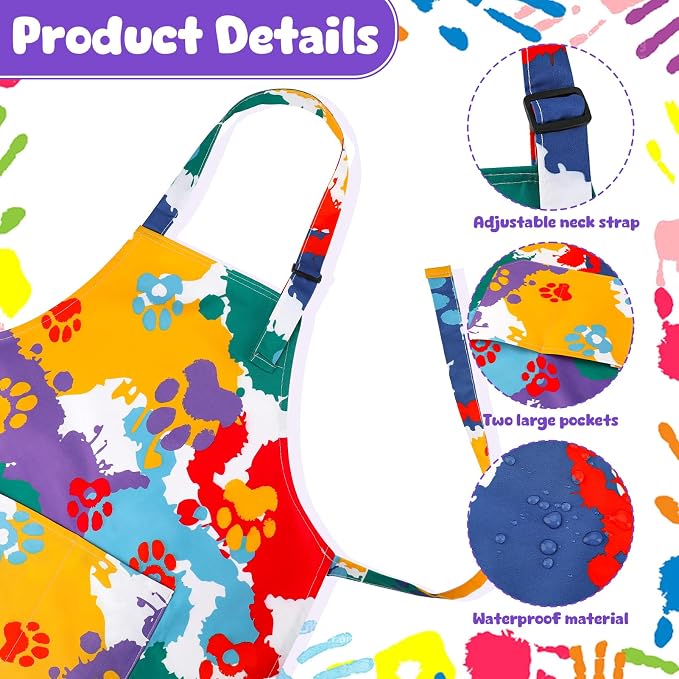 2 Pack Kids Apron, Cute Cooking Aprons, Waterproof Art Apron - Image 3