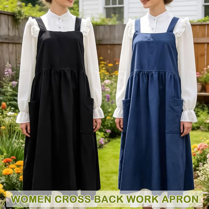 Uaussi Cotton Linen Apron Cross Back Work Apron - Image 6