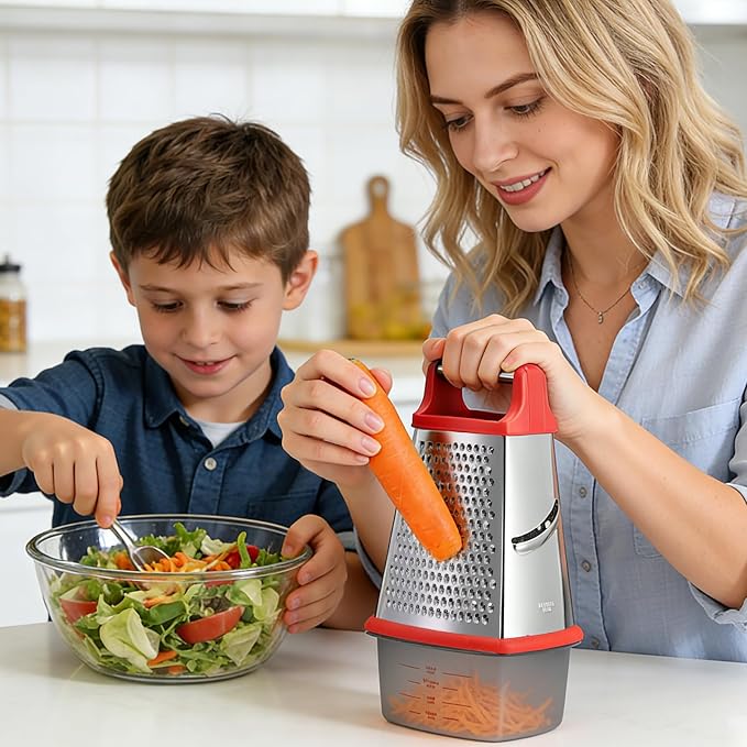 Ourokhome Cheese Grater with Handle, Stainless Steel Box Grater, 4 Side Kitchen - Image 2