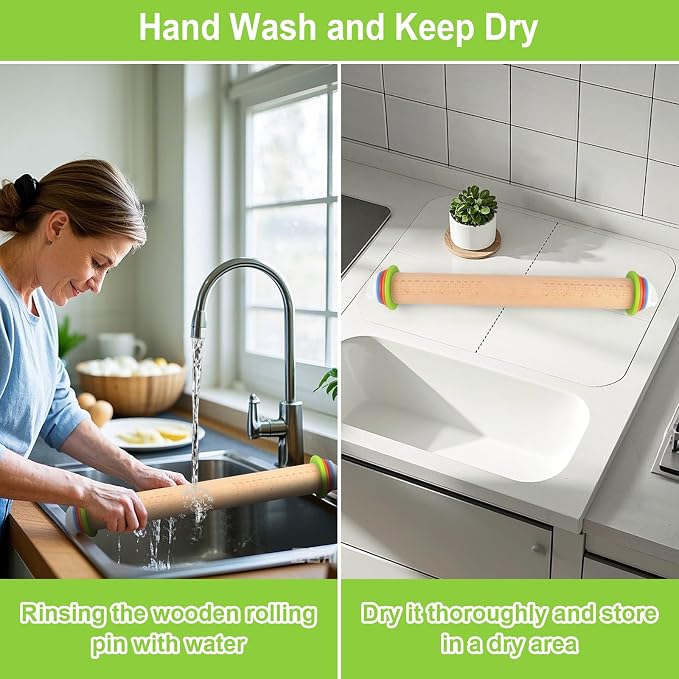 Wood Rolling Pin with Thickness Rings, Adjustable Wooden Rolling Pins - Image 5