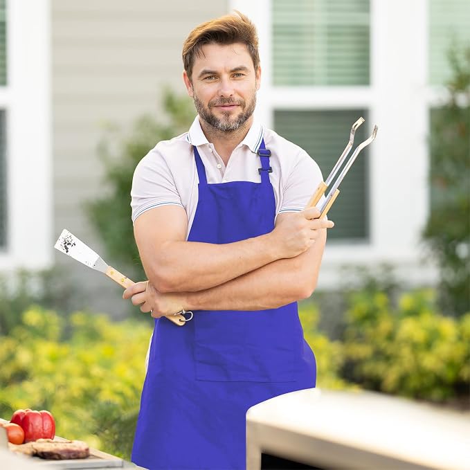 Adjustable Bib Apron 100% Polyester Kitchen Aprons Waterdrop Resistant Aprons - Image 3