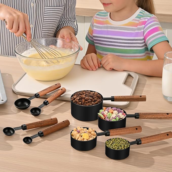 Stainless Steel Measuring Cups and Spoons Set of 8, Stackable Wooden Handle - Image 8
