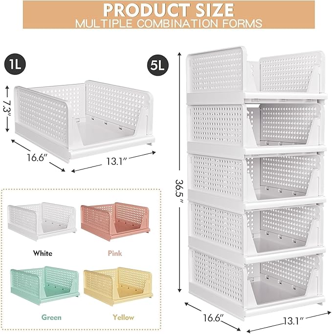8 Pack Stackable Closet Storage Basket - Image 3