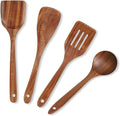 4 Pack Wooden Spatula Set, Teakwood Wooden Spatula by BONUMVITA