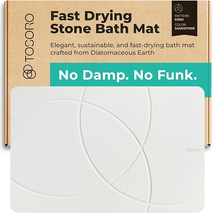 TOSORO - Stone Bath Mat Diatomaceous Earth Shower Mat Non-Slip Super Absorbent by Tosoro