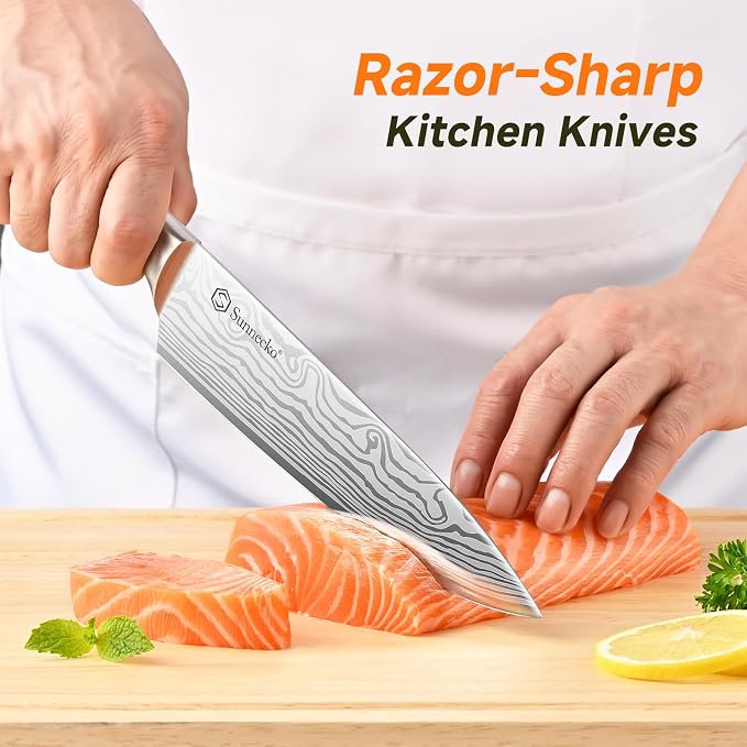 Sunnecko Knife Set with Block and Sharpener, 15 Piece Kitchen Knife Block Set - Image 2