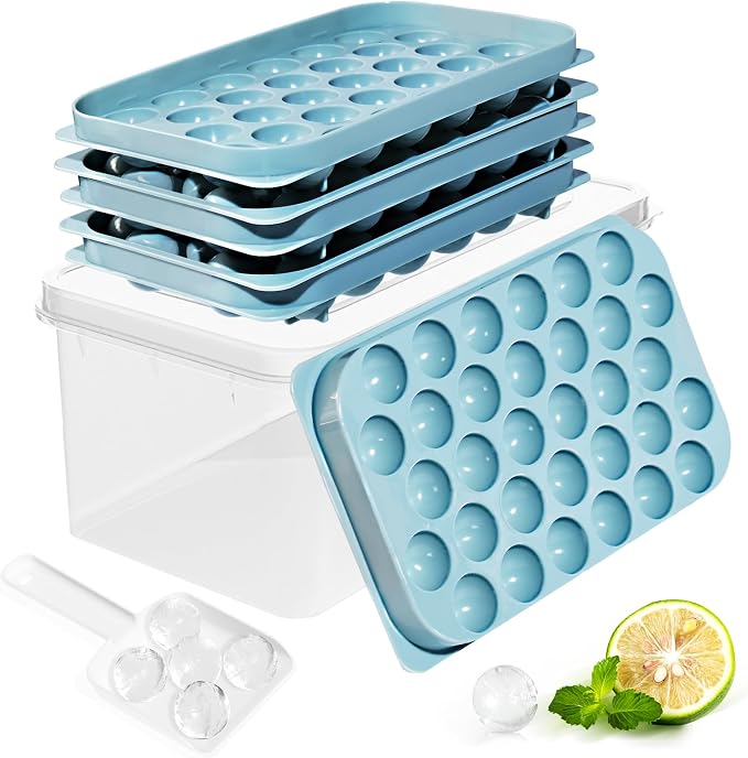 Ice Cube Trays with Lid and Bin, 0.8 IN Small Round Ice Cube Mold by DclobTop