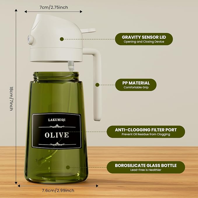 LAKUMIQI 2 in 1 Oil Sprayer for Cooking, 16oz Olive Oil Dispenser Bottle for - Image 2