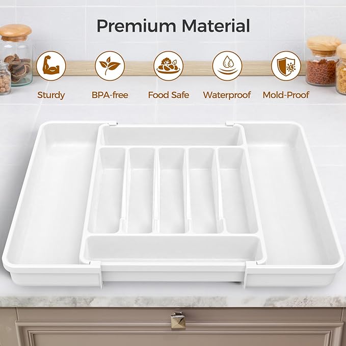 ukeetap Extra Large Expandable Silverware Organizer, BPA-Free Food-Safe Cutlery - Image 4