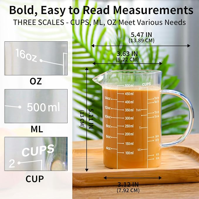 77L 3 Pack Glass Measuring Cup Set, High Borosilicate Liquid Glass Measure Cup - Image 3