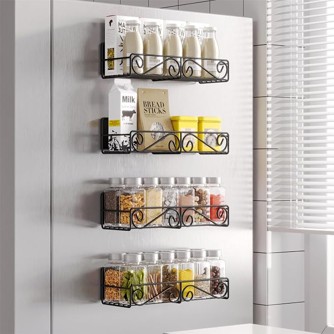 Magnetic Spice Rack for Refrigerator, 4 Pack Strong Magnetic Shelf for Spices by THIPOTEN