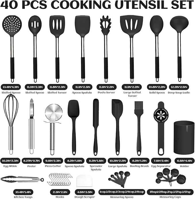 40 Pcs Kitchen Utensils Set Silicone Cooking, 446℉ Heat Resistance Stainless - Image 7