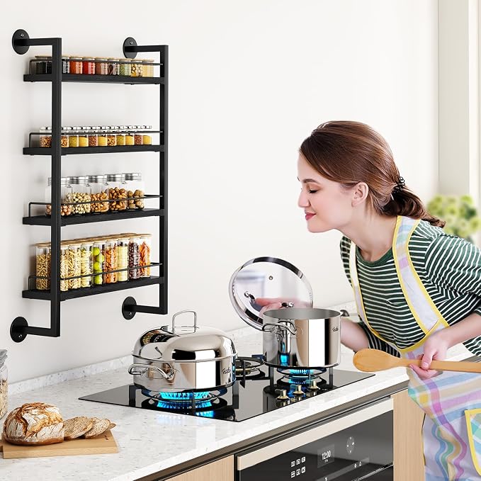 IBUYKE Spice Rack Wall Mount, 4 Tier Hanging Seasoning Organizer, Spice Rack - Image 2