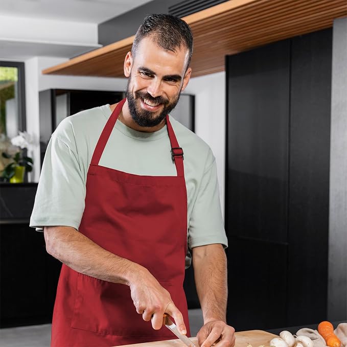 Adjustable Bib Apron 100% Polyester Kitchen Aprons Waterdrop Resistant Aprons - Image 2