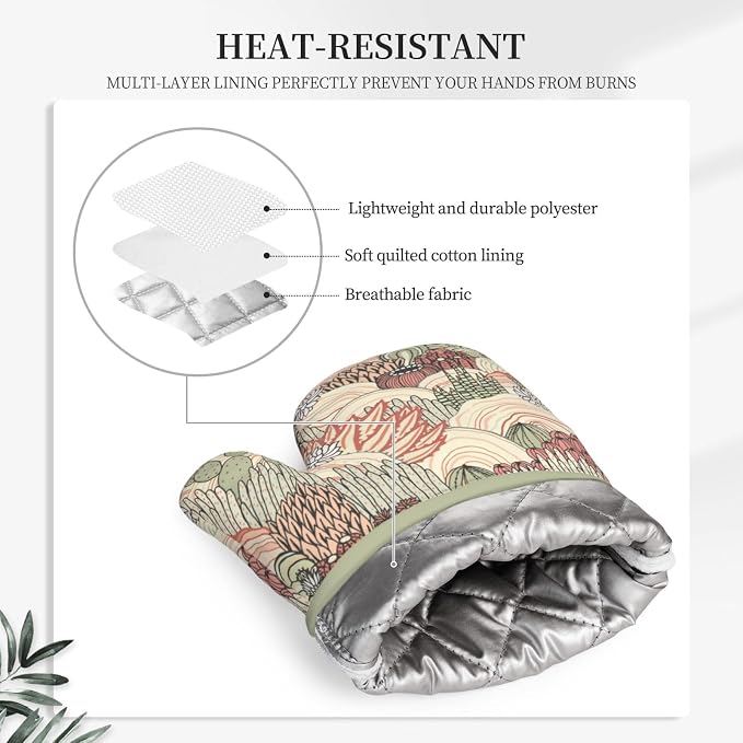 Cactus Succulent Silicone Oven Mitts Pan Mats Set of 2, Heat Resistant Gloves - Image 4