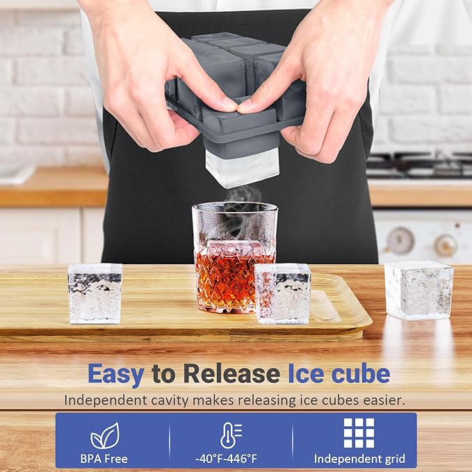 Large Ice Cube Trays for Whiskey: GGOW Big Silicone Ice Cube Trays 2Inch - Image 2