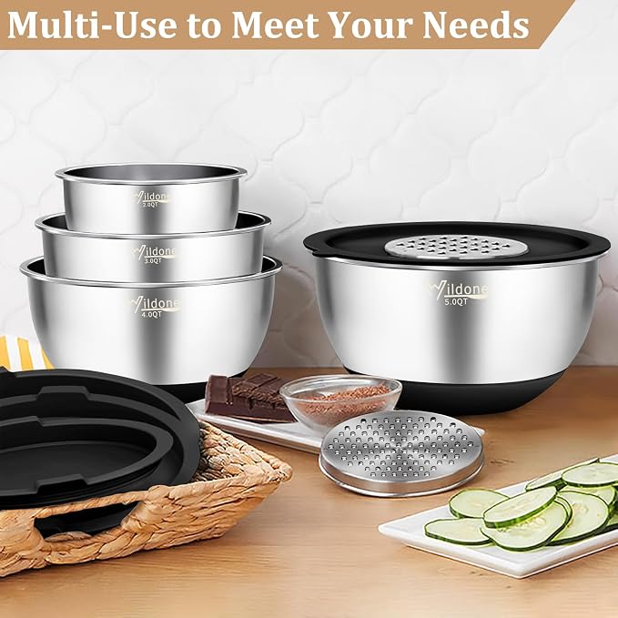 Wildone Mixing Bowls with Airtight Lids, with 3 Grater Attachments, Scale Mark - Image 6