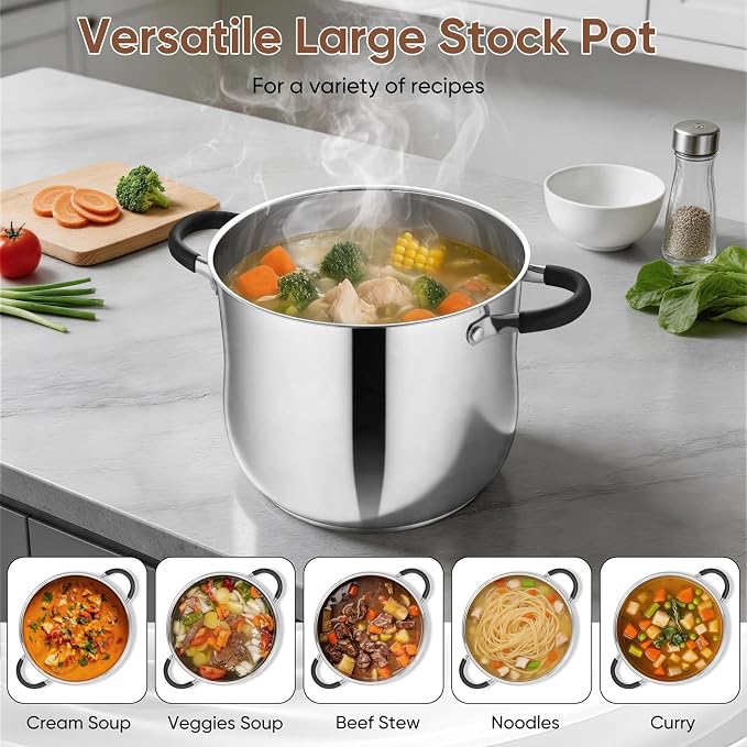 P&P CHEF 9.5" Stainless Steel Large Stock Pot - Image 5