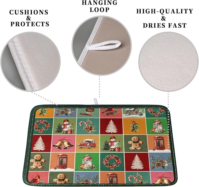 Christmas Dish Drying Mats for Kitchen Counter Cute Xmas Holiday Dish Drainer - Image 3