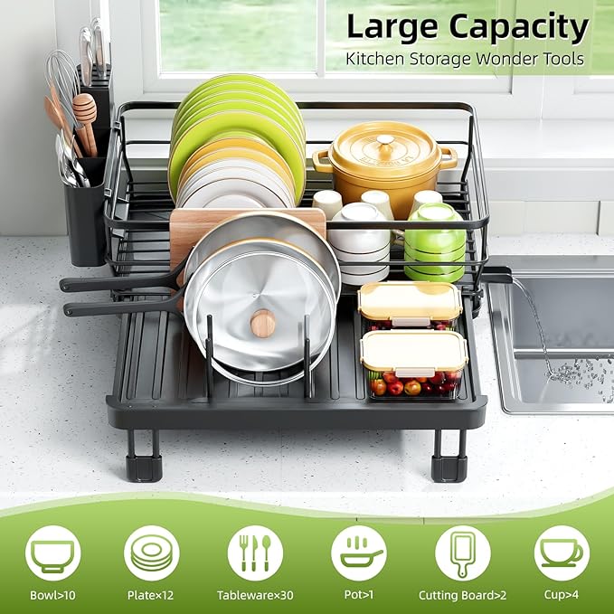 TOOLF Extendable Dish Drying Rack, Large Expandable Dish Drainer, Dryer Rack - Image 4