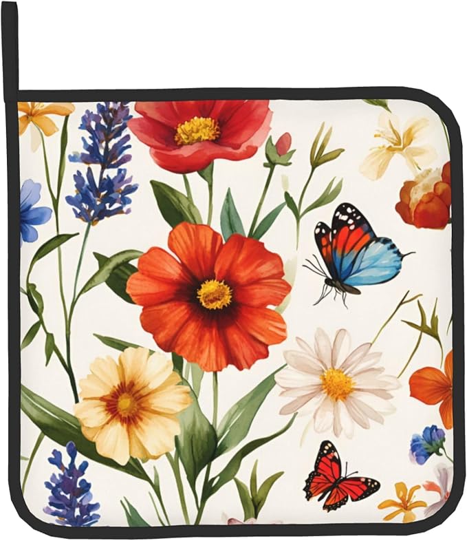 Cute Oven Mitts and Pot Holders Sets Poppy Daisy Flowers Kitchen Gloves - Image 5