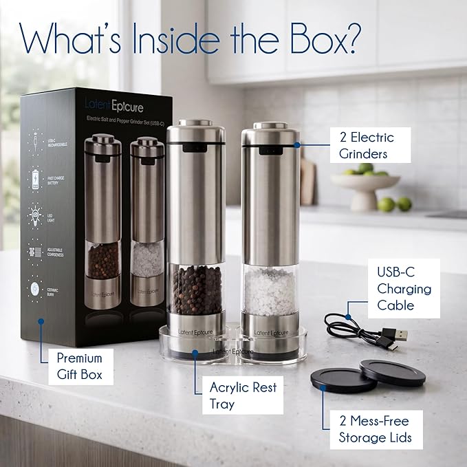 Latent Epicure Electric Salt and Pepper Grinder Set, USB-C Rechargeable - Image 5
