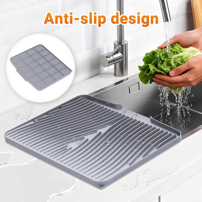 Silicone Dish Drying Mat for Kitchen Counter, Dish Drying Pad, Non-Slip Drain - Image 5
