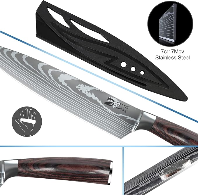 Dfito Chef Knife Sets with Roll Bag, 9 Pieces Professional Knife Set, High - Image 4
