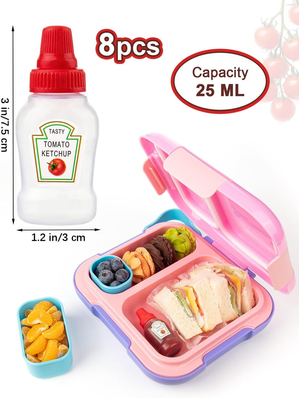 8 PCS Mini Ketchup Bottle for Lunch Box, 25 ml