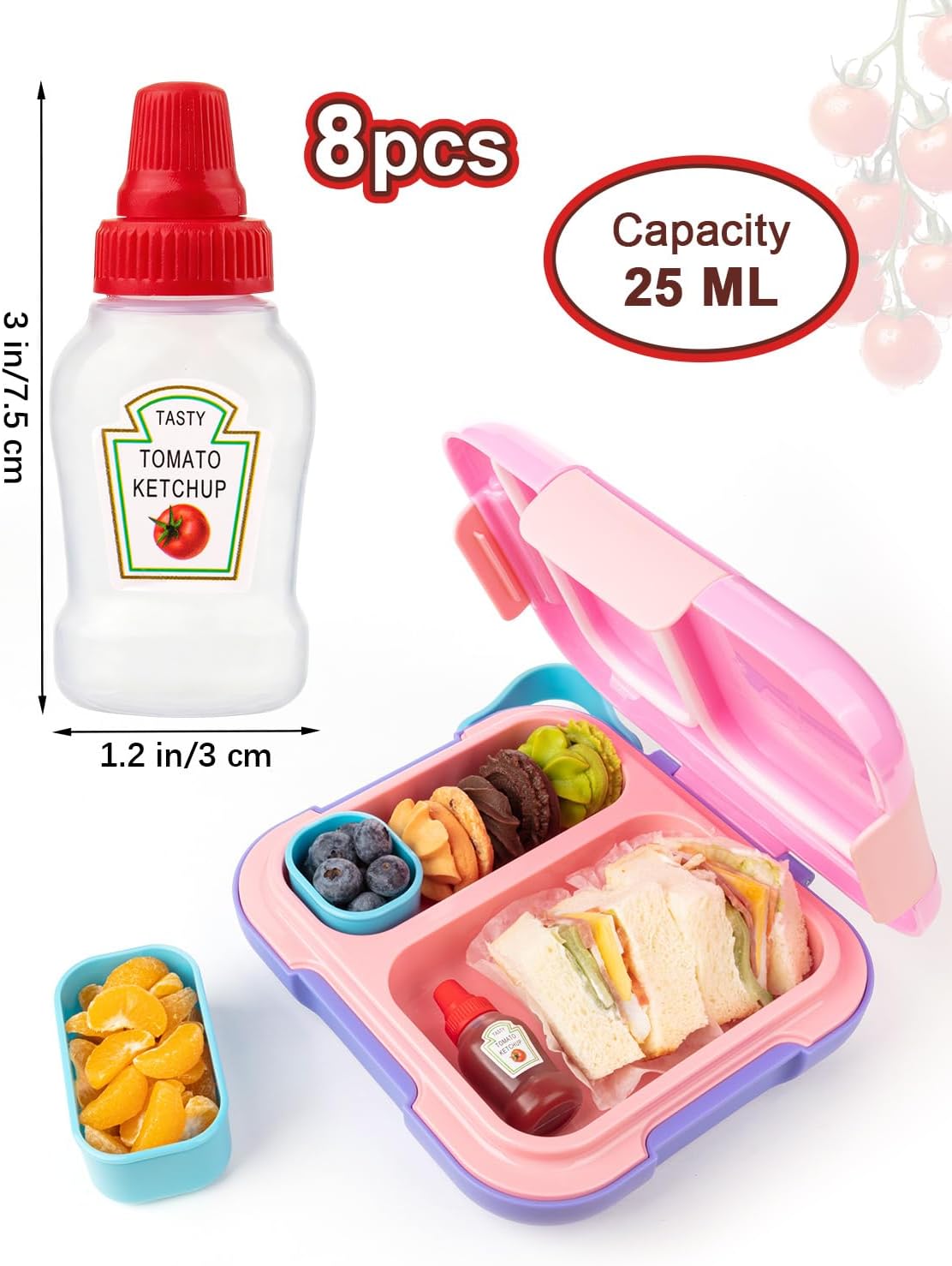 8 PCS Mini Ketchup Bottle for Lunch Box, 25 ml