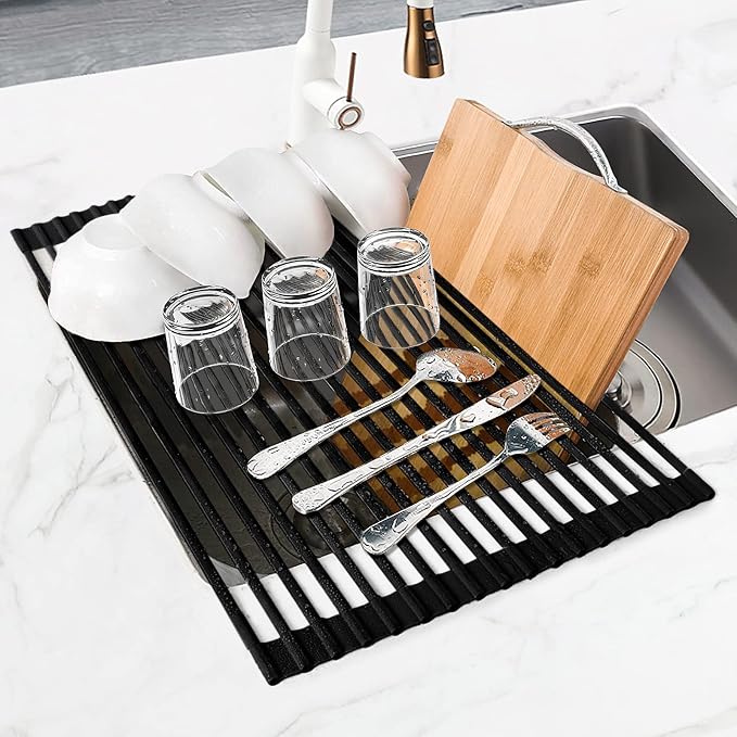 MERRYBOX 20.5" x 13" Roll Up Dish Drying Rack Silicone Wrapped Over The Sink - Image 9