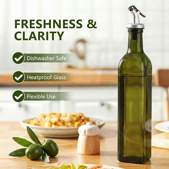 WERTIOO Green Olive Oil Dispenser Bottle, 17oz Glass Oil and Vinegar Dispenser - Image 5