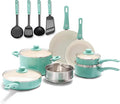 GreenLife Soft Grip Healthy Ceramic Nonstick, 15 Piece Cookware Pots and Pans by GreenLife