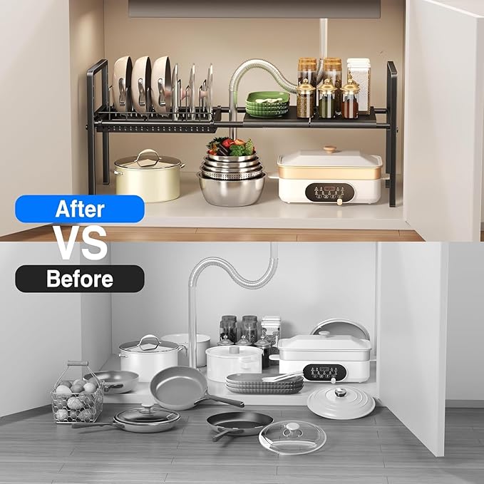 Mustorn Pots and Pans Organizer Under Cabinet, Expandable 1 Tier Under Sink - Image 4