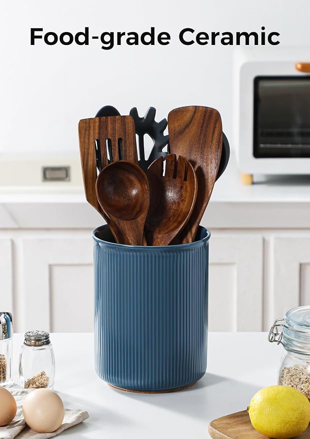 LoeJan Utensil Holder, Extra Large Utensil Crock, Stable Ceramic Utensil - Image 3