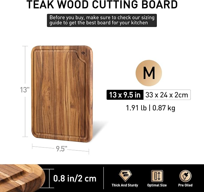 Teak Wood Cutting Board for Kitchen 13inch Charcuterie Board Serving Heavy Duty - Image 3