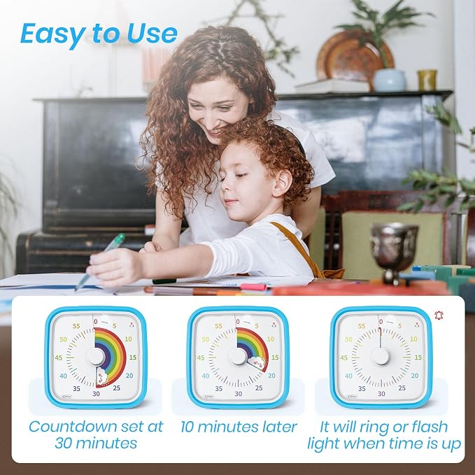 Yunbaoit Visual Timer with Protective Case, Rainbow Disk 60 Minute Countdown - Image 3