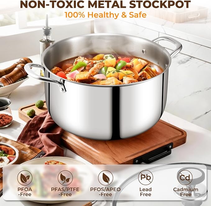 Tri-Ply Stainless Steel Stock Pot, 12 Quart Heavy Duty Induction Cooking Pot - Image 5