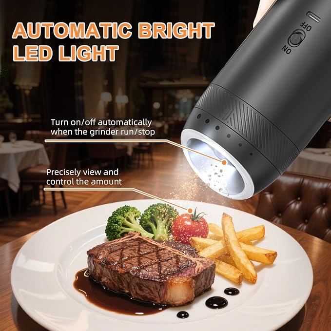 Gravity Electric Salt and Pepper Grinder Set Rechargeable, External Adjustable - Image 6