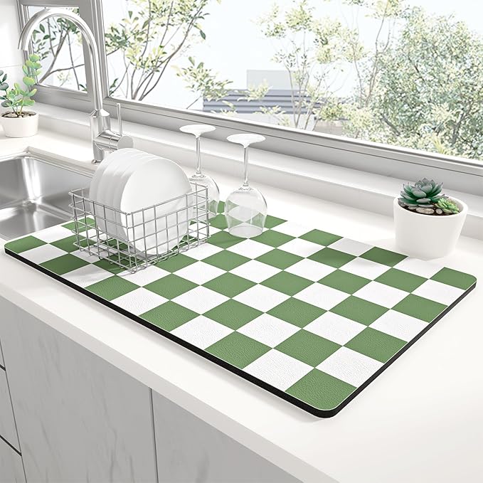 Rnivvi Dish Drying Mat for Kitchen Counter, XL 15 x 24" Cute Checkered by Rnivvi