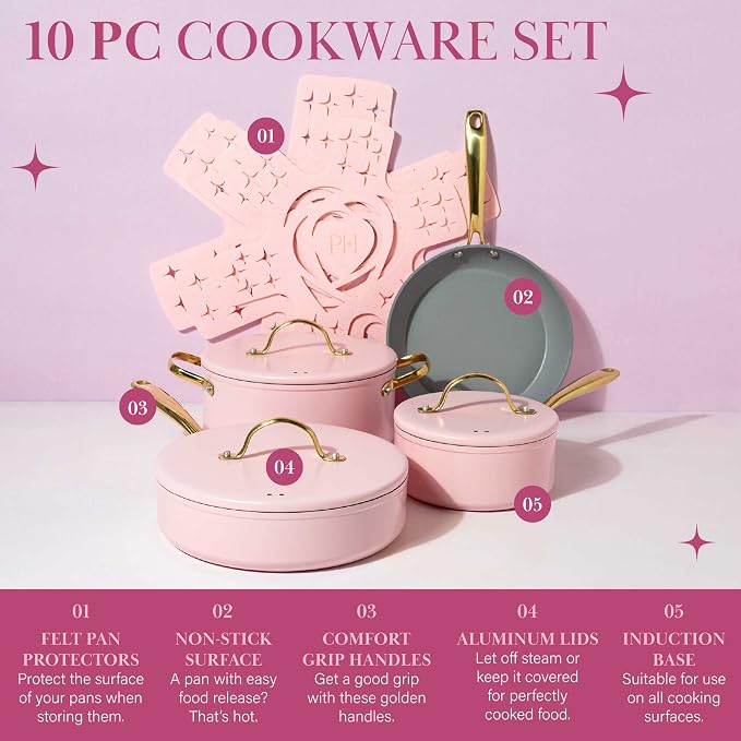 Paris Hilton Iconic Nonstick Pots and Pans Set, Matching Lids - Image 3
