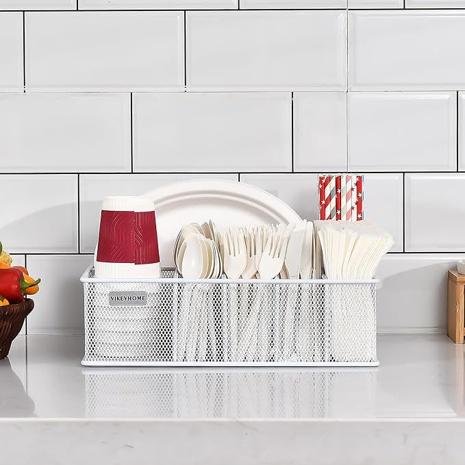 VIKEYHOME Paper Plate Organizer, Metal Silverware Caddy - Image 7