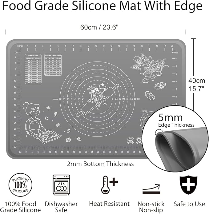 Silicone Baking Mat 24" x 16" Extra Thick Non-stick Pastry Mat - Image 3