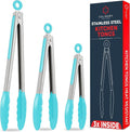 Kitchen Tongs with Silicone Tips Set of 3 Heat Resistant Tongs by CulinaryCouture