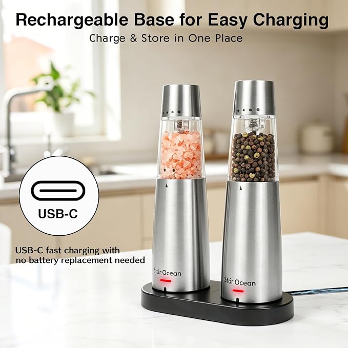StarOcean Electric Salt and Pepper Grinder Set, Automatic Gravity Grinder - Image 3